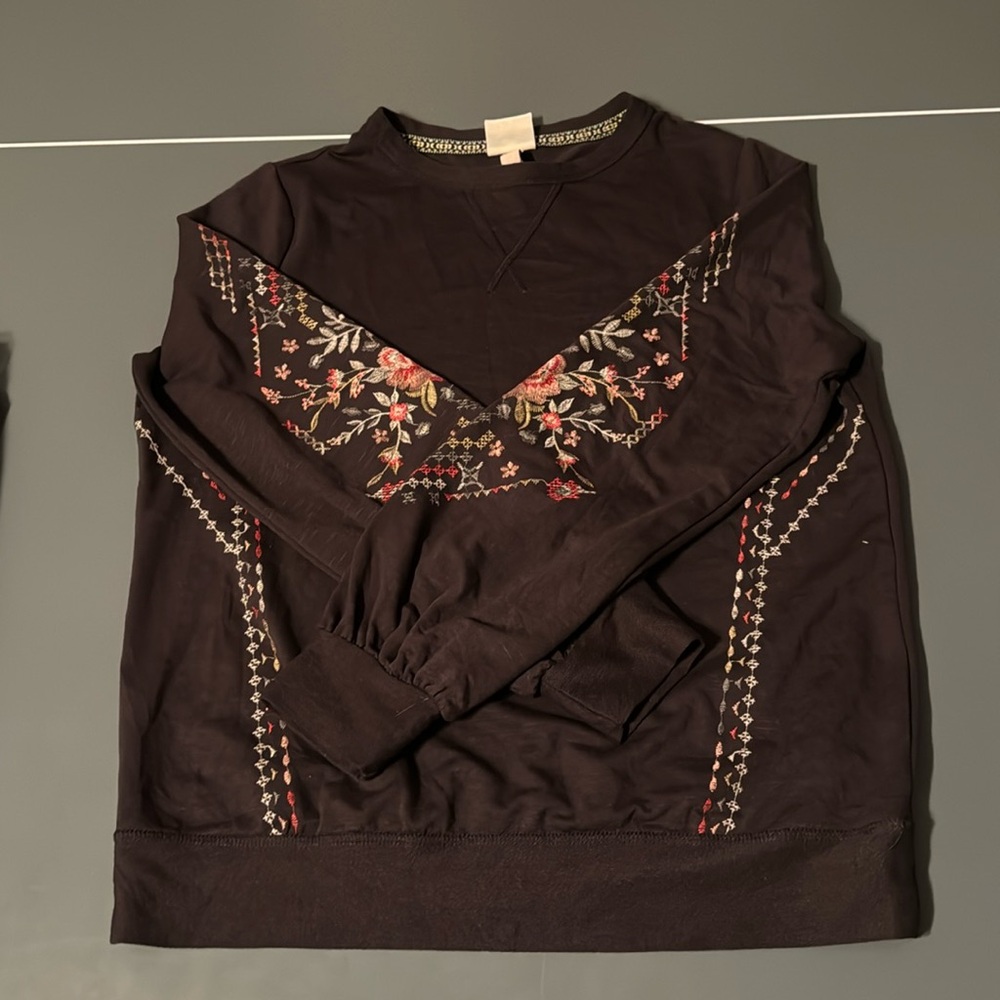 Knox Rose l brown embroidery top.